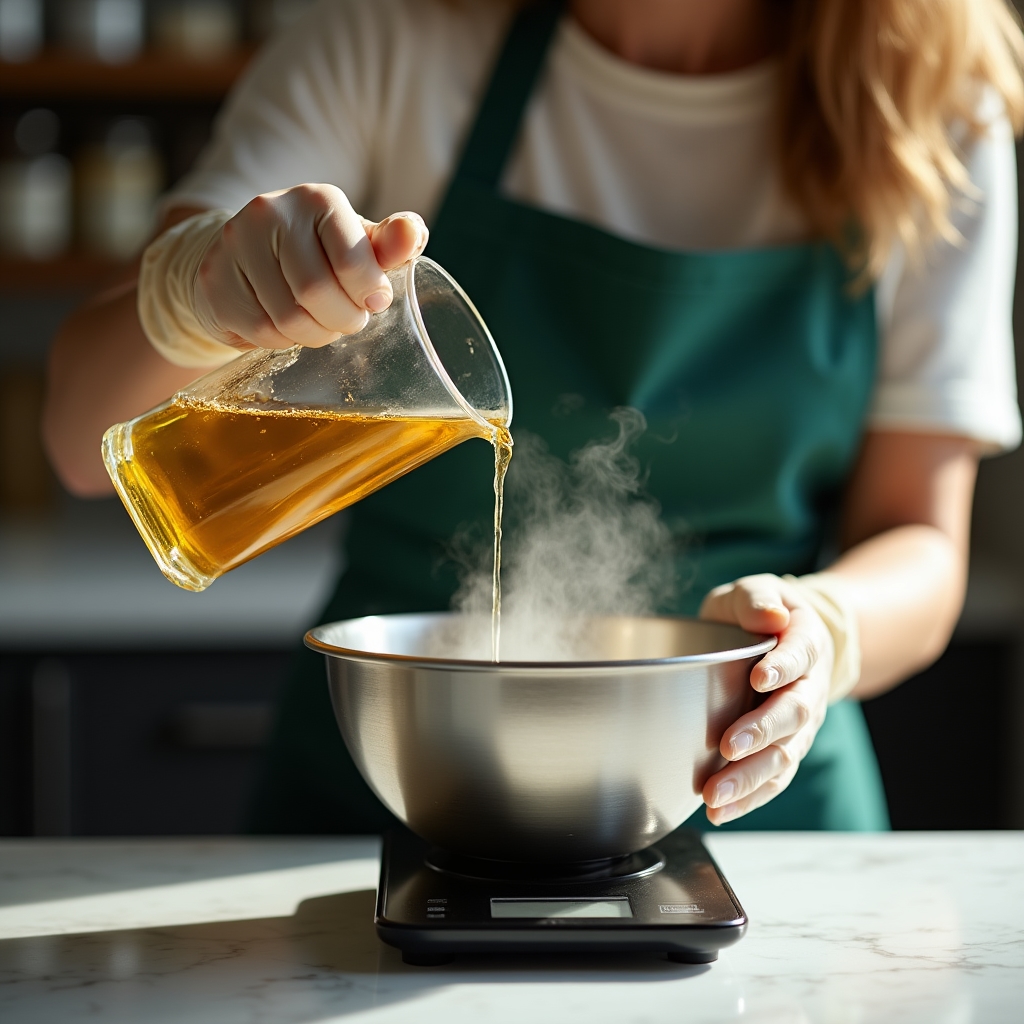 Proceso de saponificación en frío con mezcla de aceites y lejía